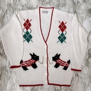 Preppy Scottie Dog Vintage Cardigan Sz M Vintage 80s 90s Argyle Holiday Puppy